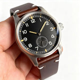 Sub Second Automatic Watch Tandorio TD931A 39mm Sapphire Pilot ST1701 20ATM Stainless Steel Aged Black