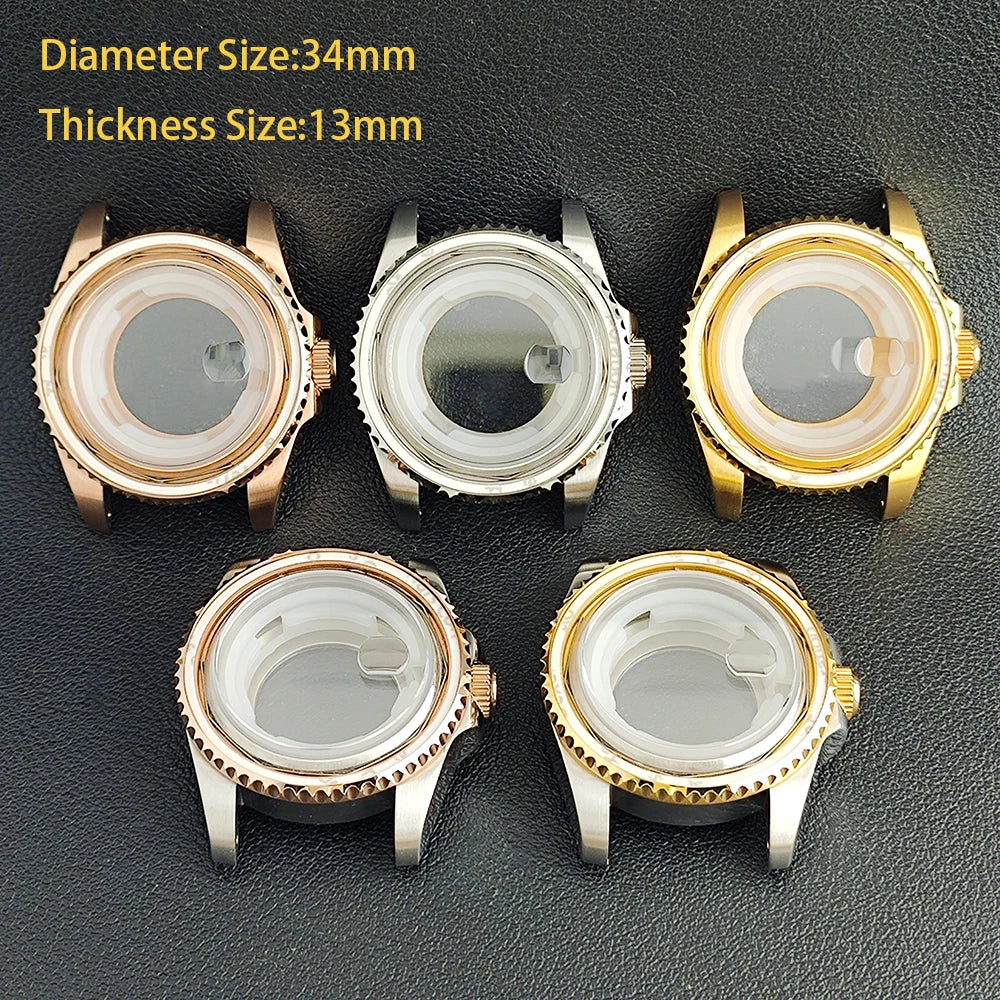 34MM NH05 Watch Case bezel insert ring sapphire glass stainless steel screw in crown women's watch case, suitable for NH05 NH06 movement