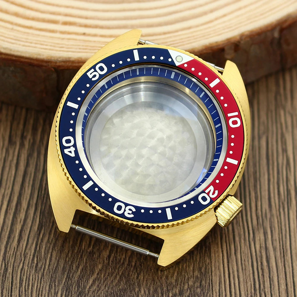 41mm Gold PVD Captain Willard Watch Case Domed Sapphire Tuna Turtle for Seiko MOD NH35 NH36 NH34 4R36 Movts Abalone Screw Crown