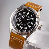 Tandorio 42mm Vintage Pilot ST3600 Hand Wind Watch Sapphire 6497 5ATM Sub Second at 9 GlassBack