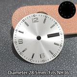 NH36 Dial 28.5mm Green Luminous For Nh36 Movement with hands set 8x12x12.5mm