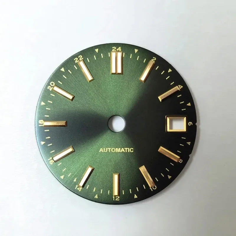 Premium Watch Dial Sunburst Dial 28.5mm No Lume Gold IndexNH35 NH34 GMT Movement Custom Logo Text Modification Watch