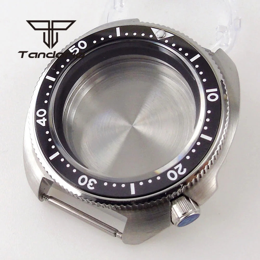 44mm Captain Willard Watch Case Stainless Steel Brushed Turtle Abalone 6105 Watch Case  20BAR Sapphire Glass Ceramic Rotating Bezel Fit NH34 NH35 NH36 ETA2824 PT5000 Movt