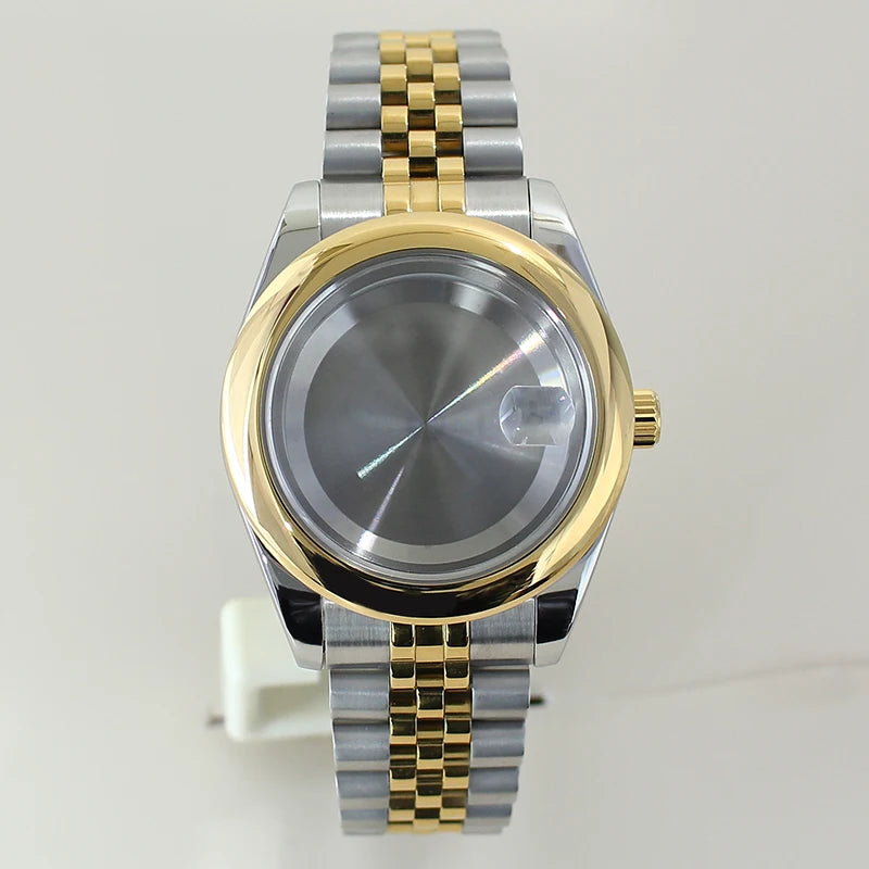 Two Tone Round Edge Watch Case 39mm 36mm Sapphire Crystal Glass For Seiko NH35 NH36 NH38 NH34 Miyota 8215 Movement Presidential Bracelet
