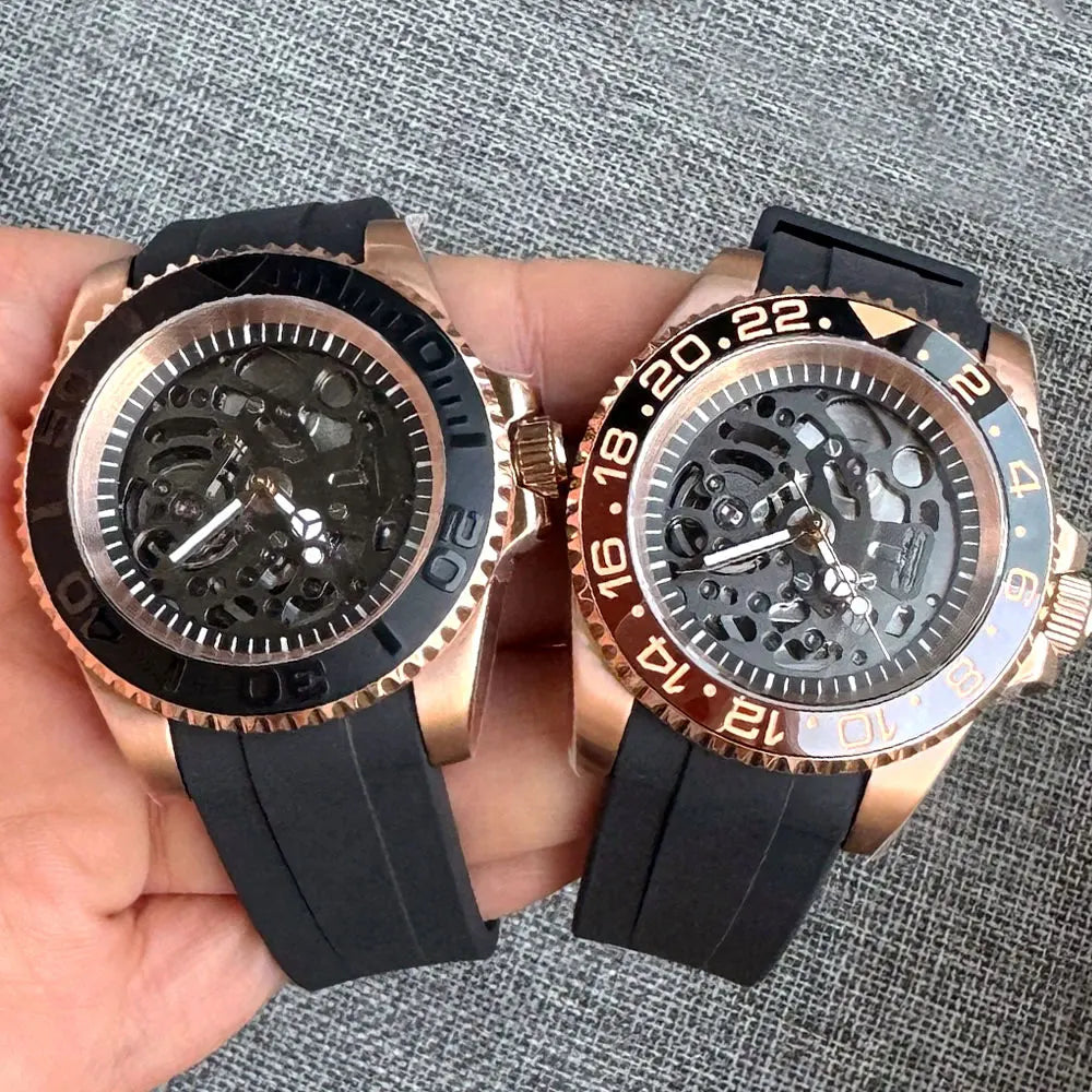S NH72AA 20bar Waterproof Skeleton Hollow SEIK Rose Gold Mechanical W ...