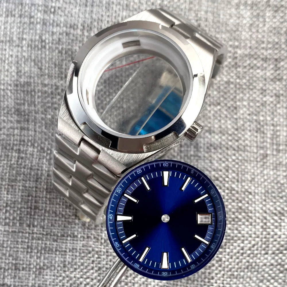 41mm Overseas Watch case NH34 NH35 NH36 NH70 NH72 Movement 33MM Dial Lume Hand Watch Part Mod Brush Finish Bracelet