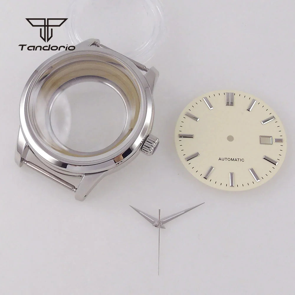 Tandorio Cocktail Mod Watch Case Domed Sapphire 40mm NH35 Automatic +33.5mm Dial Set Glass Back GS Style Accessary