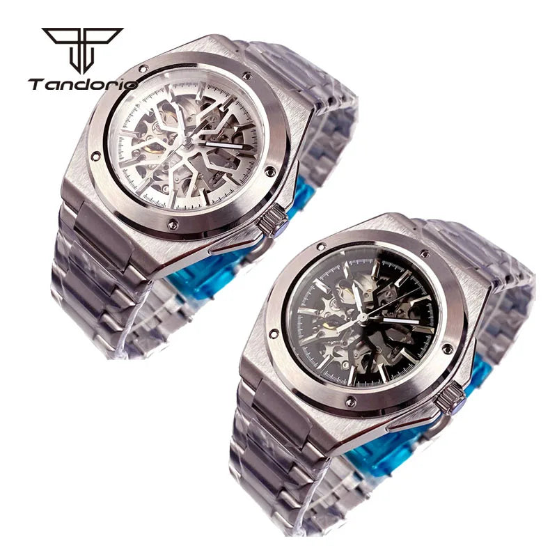 Tandorio Mechanical NH70 Automatic Skeleton Stainless Steel Watch Sapphire Diver Business Men's Wristwatch Waterproof