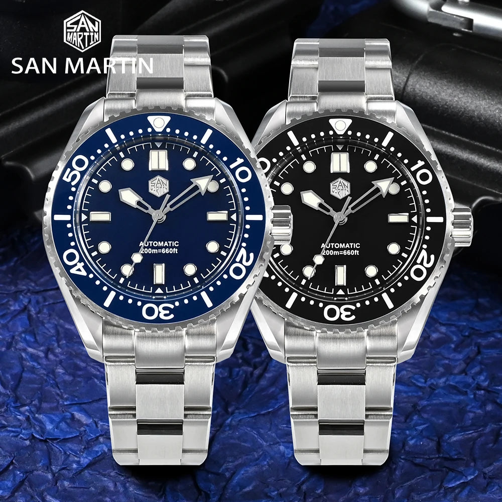 San Martin Men Watch 41.5mm Diver Enamel Dial Top Brand Vintage Classic Luxury Miyota Automatic Mechanical 20 ATM BGW9 Luminous