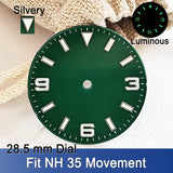 Explorer Watch Dial 28.5mm Smooth Dials Fit For NH35 Movement Explorer 3-6-9 design Wristwatches Dial Accessory Parts Replacement Green Luminous