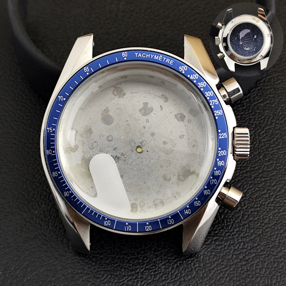 40mm Speedmaster Watch Case Stainless Steel  For VK63 VK64 Chronograph Quartz Movement Mineral Moon Foorprint Sterile Caseback