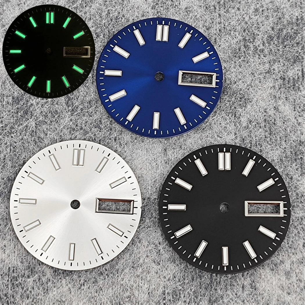 28.5mm Double Calendar Watch Dial Sunburst Watch Faces Green Luminous Watch Modification Accessories for NH36/4R/7S Movement