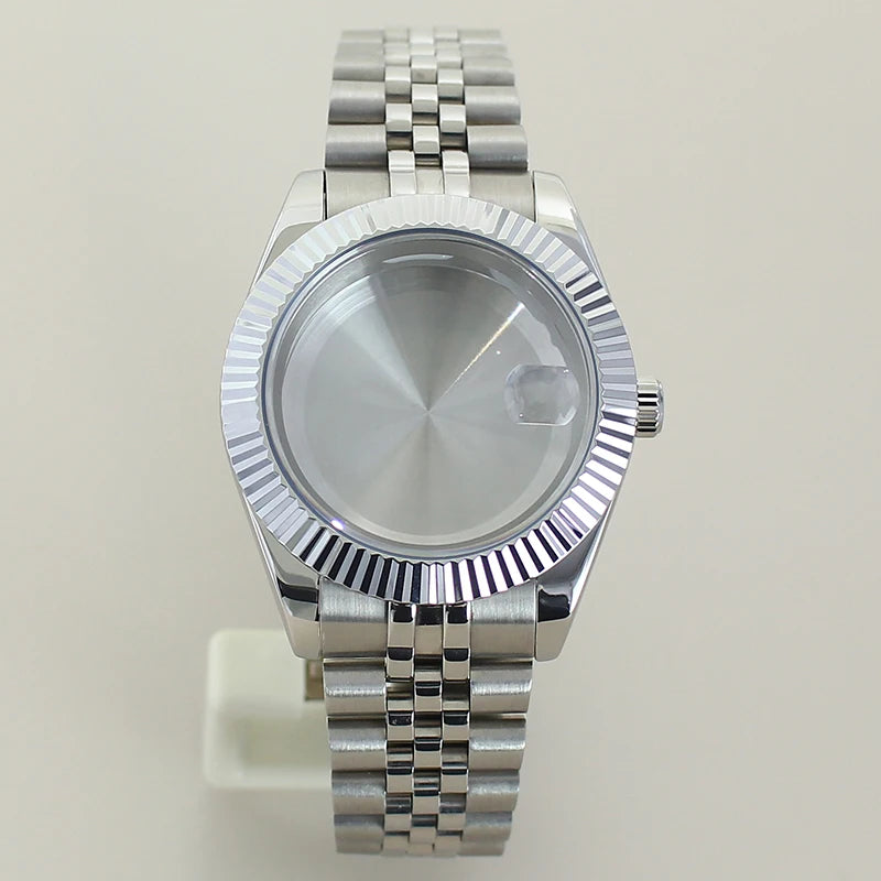 Silver DateJust Watch Case Two Tone Watch Case 39mm 36mm Fluted Sapphire Crystal For Seiko NH35 NH36 NH38 NH34 Miyota 8215 Movement 28.5 Dial Jubilee Bracelet (Copy)