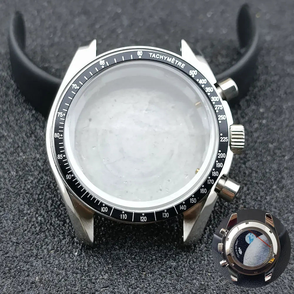 40mm Speedmaster Watch Case Stainless Steel  For VK63 VK64 Chronograph Quartz Movement Mineral Moon Foorprint Sterile Caseback