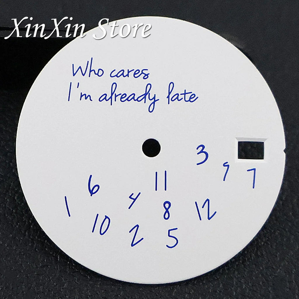 Black NH35 28.5mm Watch Dial Who Cares  With Lightning Second Hands For NH35 4R35 Movement Who Cares Lt's Already Late Replace Watch Dial