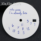 Black NH35 28.5mm Watch Dial Who Cares  With Lightning Second Hands For NH35 4R35 Movement Who Cares Lt's Already Late Replace Watch Dial