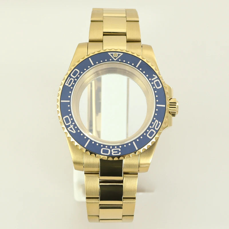 40MM PVD Gold Submariner Watch Case  GMT Yacht Master Polish Strap Sapphire Glass For NH35 NH36 NH34 NH38 Miyota 8215 Eta 2824 GMT SUB Yacht 20ATM waterproof