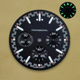 32.5mm Speed Dial Fit VK63 Movement Green Luminous Chronograph Watch Dial 3eyes