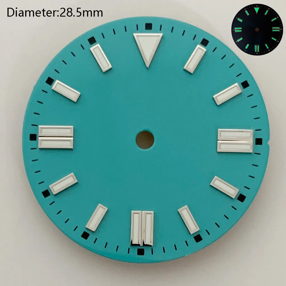 28.5mm NH35 double bar watch dial luminous grass green red dark blue yellow dial for NH35 automatic movement watch accessories can customize logo