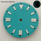 28.5mm NH35 double bar watch dial luminous grass green red dark blue yellow dial for NH35 automatic movement watch accessories can customize logo