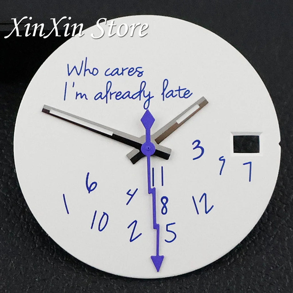 Black NH35 28.5mm Watch Dial Who Cares  With Lightning Second Hands For NH35 4R35 Movement Who Cares Lt's Already Late Replace Watch Dial