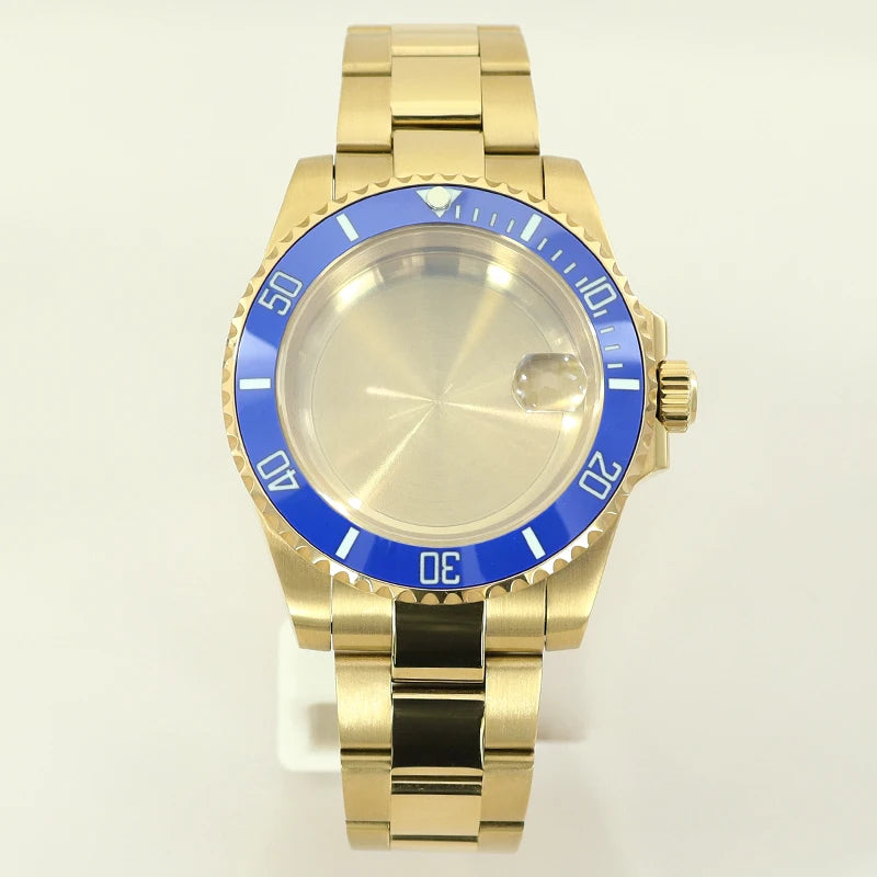 40MM PVD Gold Submariner Watch Case  GMT Yacht Master Polish Strap Sapphire Glass For NH35 NH36 NH34 NH38 Miyota 8215 Eta 2824 GMT SUB Yacht 20ATM waterproof