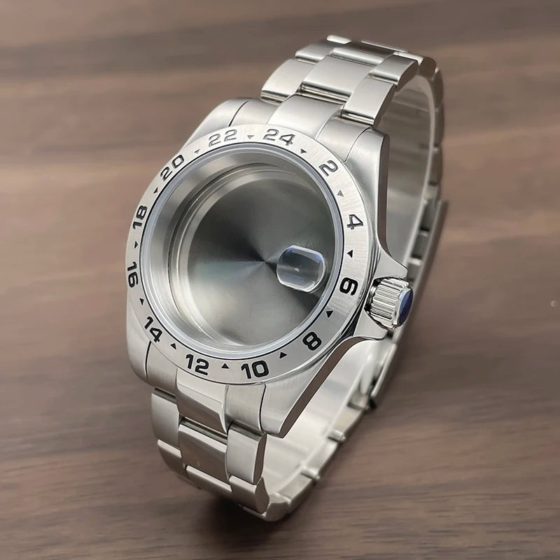 39mm GMT Watch Case fixed bezel 24H Mark Nh35 Case Stainless Steel Sapphire Fit Nh34 Nh35 Nh36 Nh38 Movement