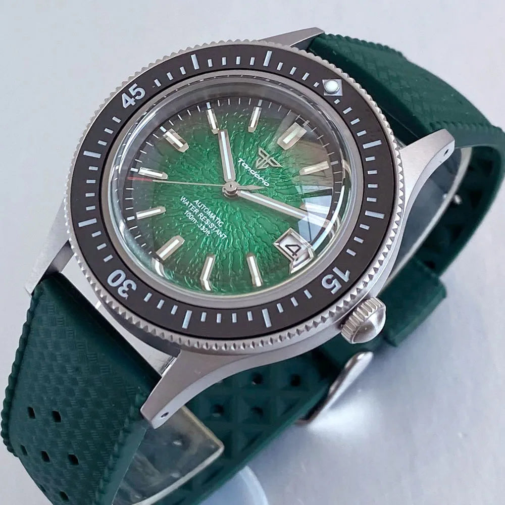 Tandorio  TD267S  Diver Watch  NH35A Domed Sapphire 200M Waterproof Sandblast Case Blue Green Orange Dial Luminous