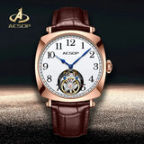 41mm AESOP 7068 Flying Tourbillon Mechanical Skeleton Movement Watch Sapphire Luxury Square Dress