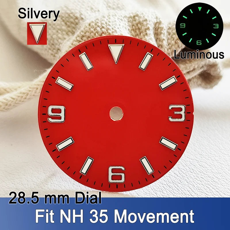 Explorer Watch Dial 28.5mm Smooth Dials Fit For NH35 Movement Explorer 3-6-9 design Wristwatches Dial Accessory Parts Replacement Green Luminous