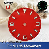 Explorer Watch Dial 28.5mm Smooth Dials Fit For NH35 Movement Explorer 3-6-9 design Wristwatches Dial Accessory Parts Replacement Green Luminous