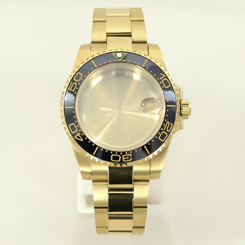 40MM PVD Gold Submariner Watch Case  GMT Yacht Master Polish Strap Sapphire Glass For NH35 NH36 NH34 NH38 Miyota 8215 Eta 2824 GMT SUB Yacht 20ATM waterproof
