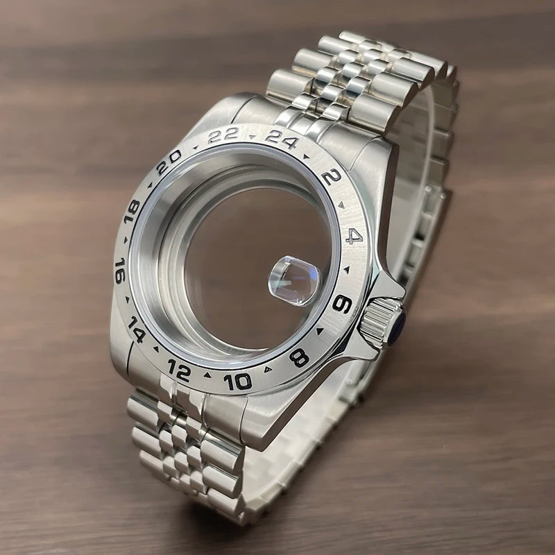 39mm GMT Watch Case fixed bezel 24H Mark Nh35 Case Stainless Steel Sapphire Fit Nh34 Nh35 Nh36 Nh38 Movement