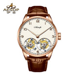 42mm AESOP 7108 Double Flying Tourbillon Movement Watch For Men Skeleton Mechanical Luxury Watches Wterproof Wristwatches Sapphire