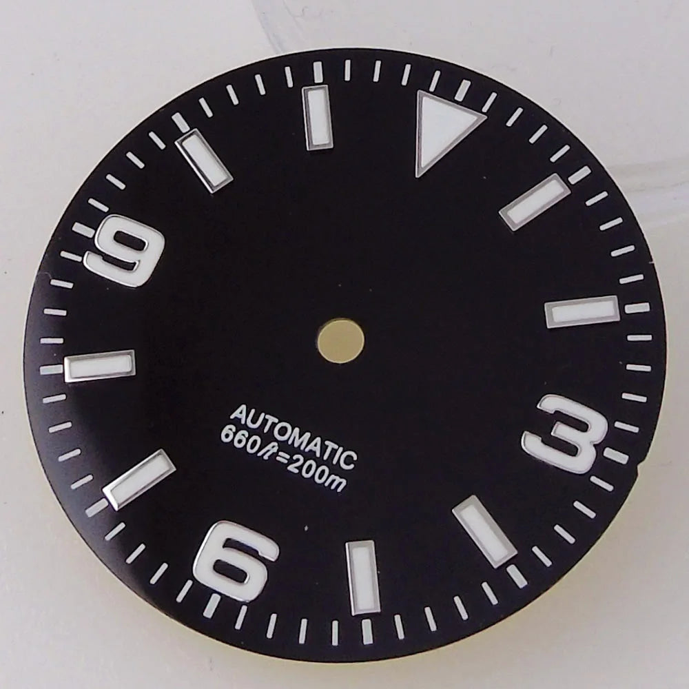 Explorer Watch Dial 29mm Watch Dial Explore Dial Face for NH35 NH36 Movement Black/Orange/Blue Steel Watch parts Green Lume Replacement Parts