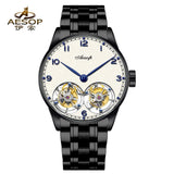 42mm AESOP 7108 Double Flying Tourbillon Movement Watch For Men Skeleton Mechanical Luxury Watches Wterproof Wristwatches Sapphire