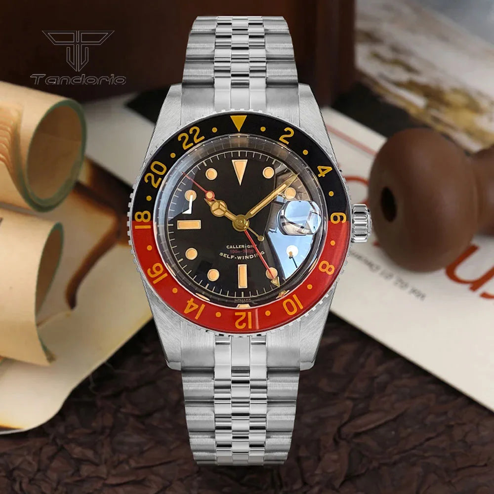 Tandorio NH34 GMT Watch 6542 homage 38mmTD218S Sapphire 20BAR Diver 24H Glass Bezel Sapphire