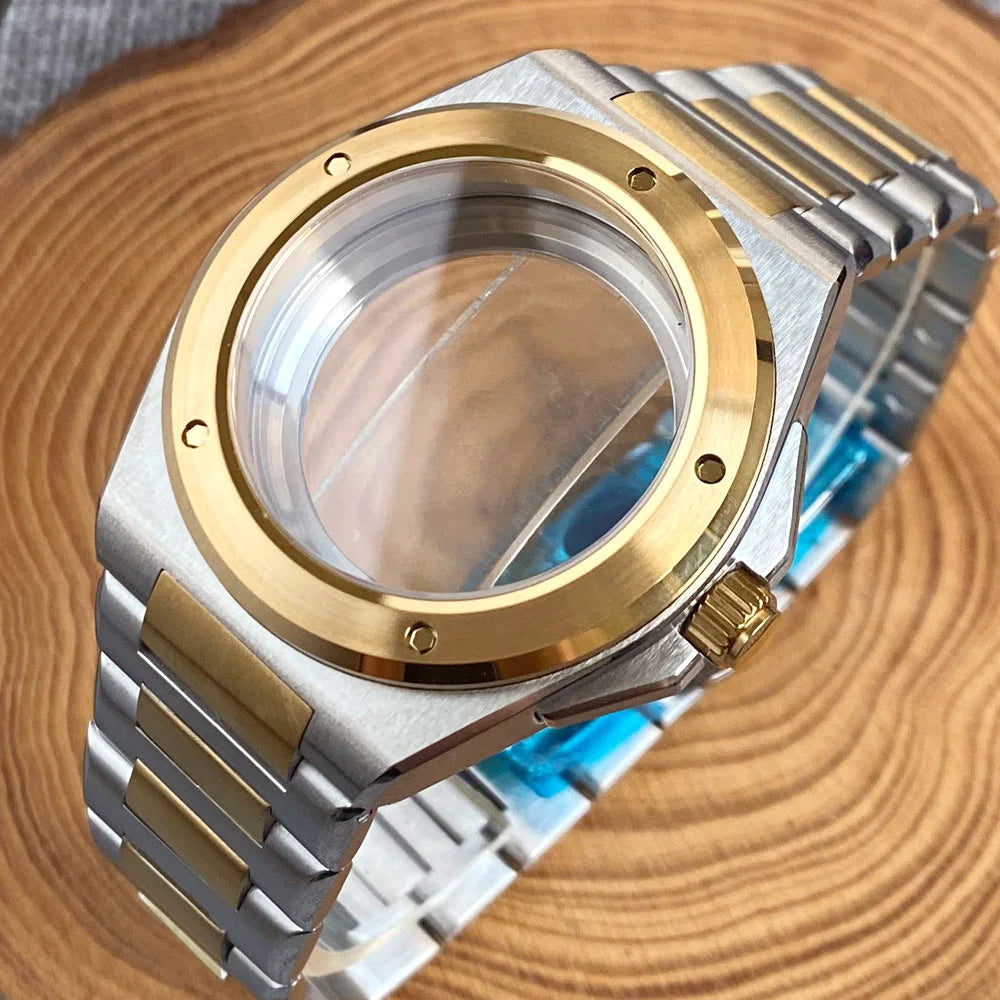 40mm Engineer Watch Case Glass back Solid back For  NH35 NH36 NH34 PT5000 ETA1824  Movement Bracelet Rubber strap Two tone gold