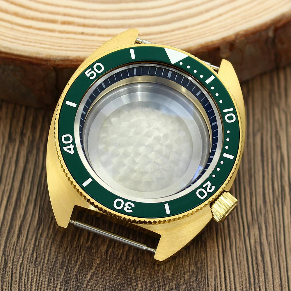 41mm Gold PVD Captain Willard Watch Case Domed Sapphire Tuna Turtle for Seiko MOD NH35 NH36 NH34 4R36 Movts Abalone Screw Crown