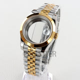 Smooth Bezel Two Tone Gold 36/39mm NH35 Watch Case 20mm Solid 316L Stainless Steel Jubilee/Oyster Strap for Datejust NH35 NH36 Movement 28.5mm Dial 10bar