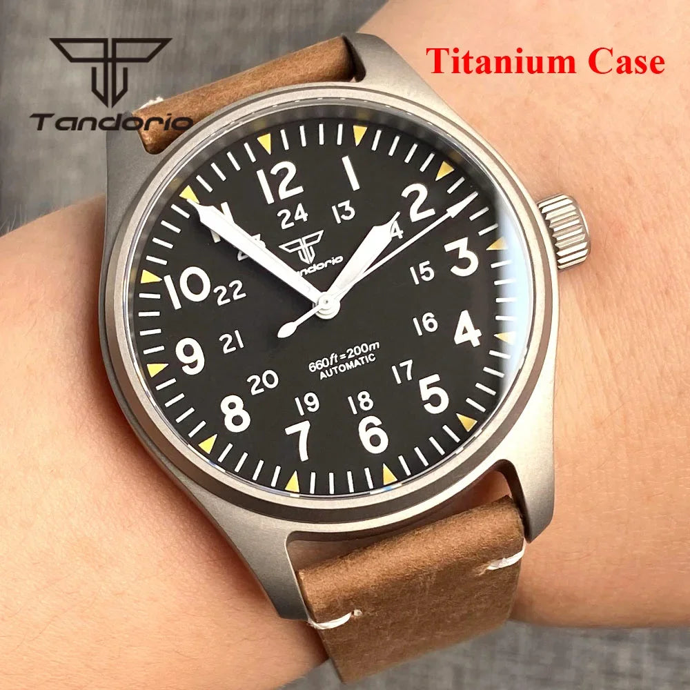 Tandorio 39mm Titanium 200m  Pilot Automatic Sapphire NH35 Pt5000 TD142