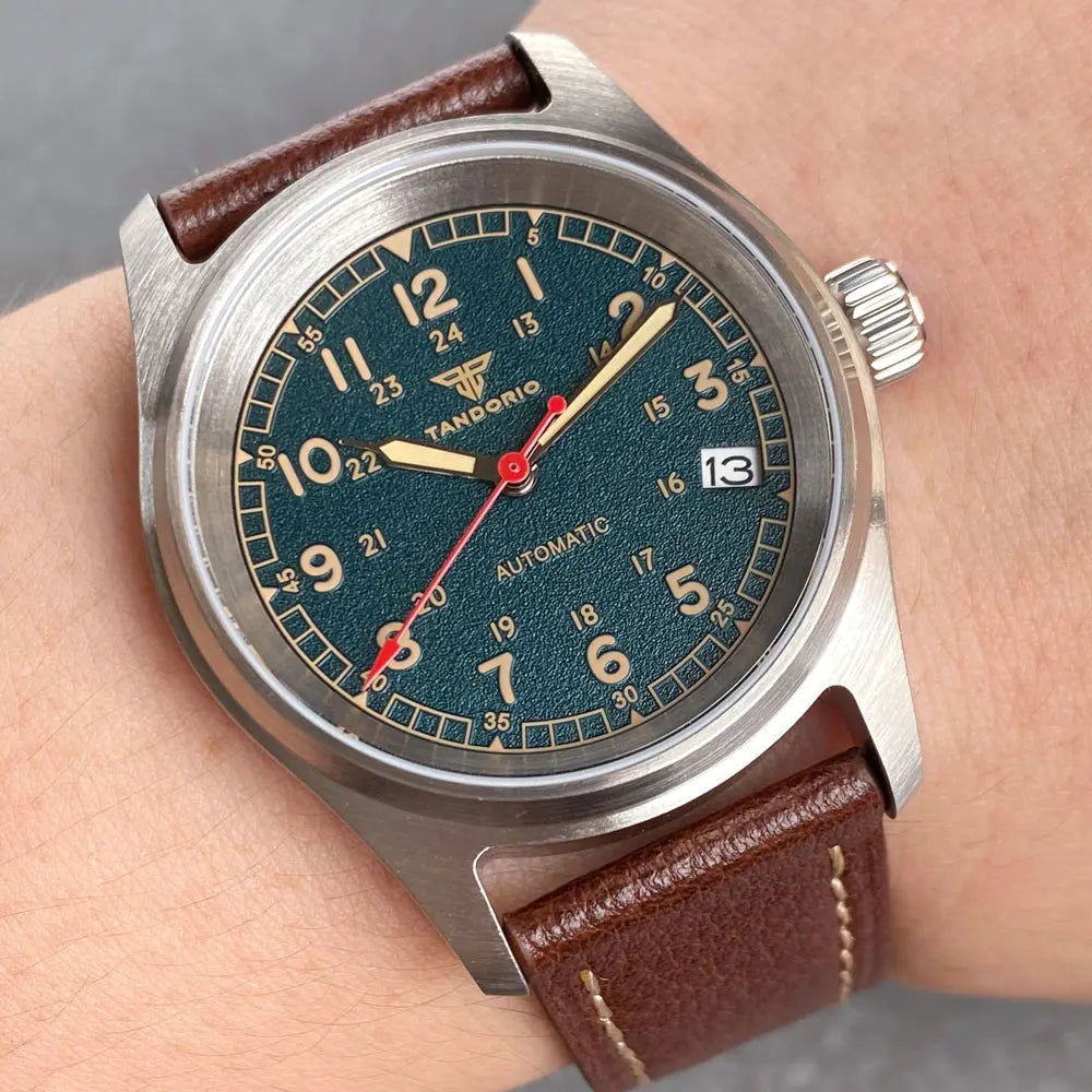36mm Bronze Pilot Watch Tandorio TD130B Sapphire Frosted Dial Date 36mm Bronze Pilot Watch Tandorio TD130B Sapphire Frosted Dial Date