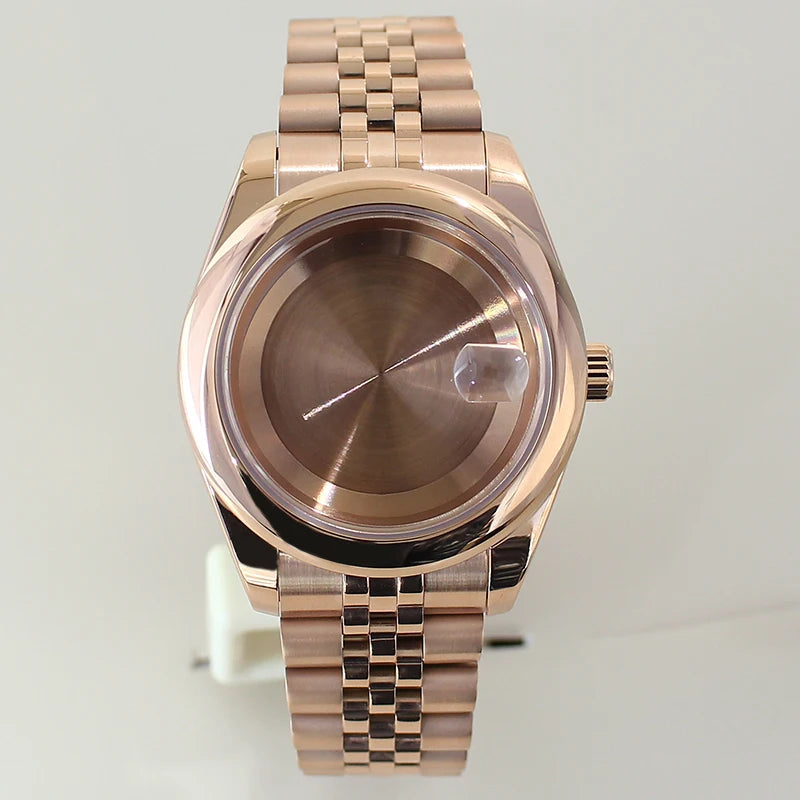 Two Tone Round Edge Watch Case 39mm 36mm Sapphire Crystal Glass For Seiko NH35 NH36 NH38 NH34 Miyota 8215 Movement Presidential Bracelet