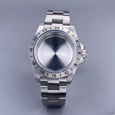 39mm EXP 24時間 GMT ウォッチケース 固定ベゼル サファイア NH35/NH36ムーブメント用 フロストスチールストリップ