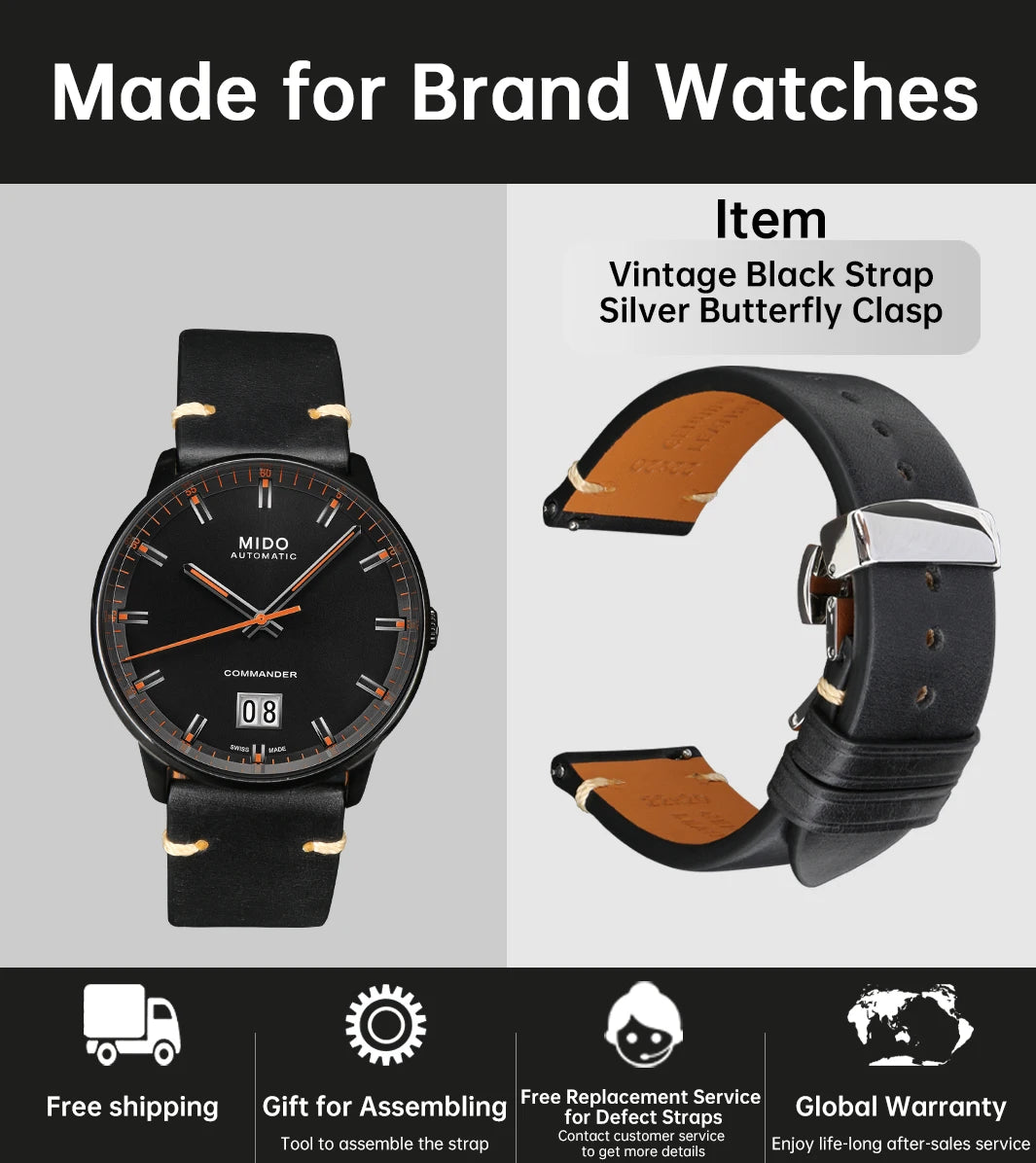 High Quality Vintage Oil Wax Leather Watch Band 20mm 22mm