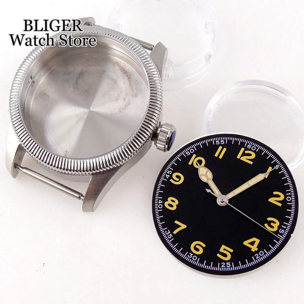 39mm vintage pilot Case 33.5mm Dial Sapphire Glass For NH35 NH35A 2824 PT5000 Waterproof Watch Case Screw Crown