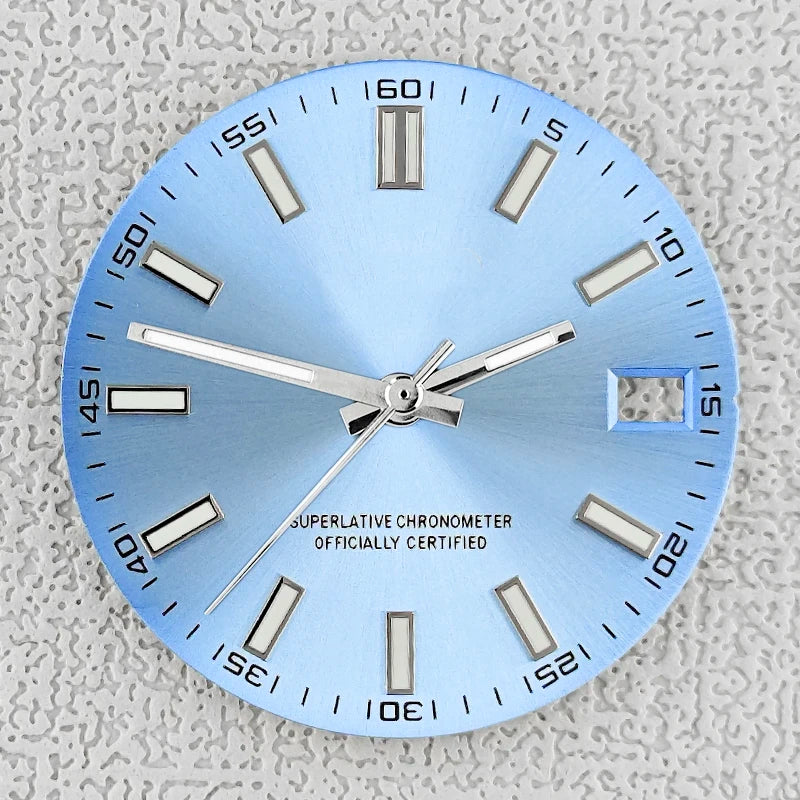 28.5mm double bar date window Watch Dial With Watch Hands Date Just Luminous Sunray Fit NH35 NH36 Watch Faces Automatic Movement