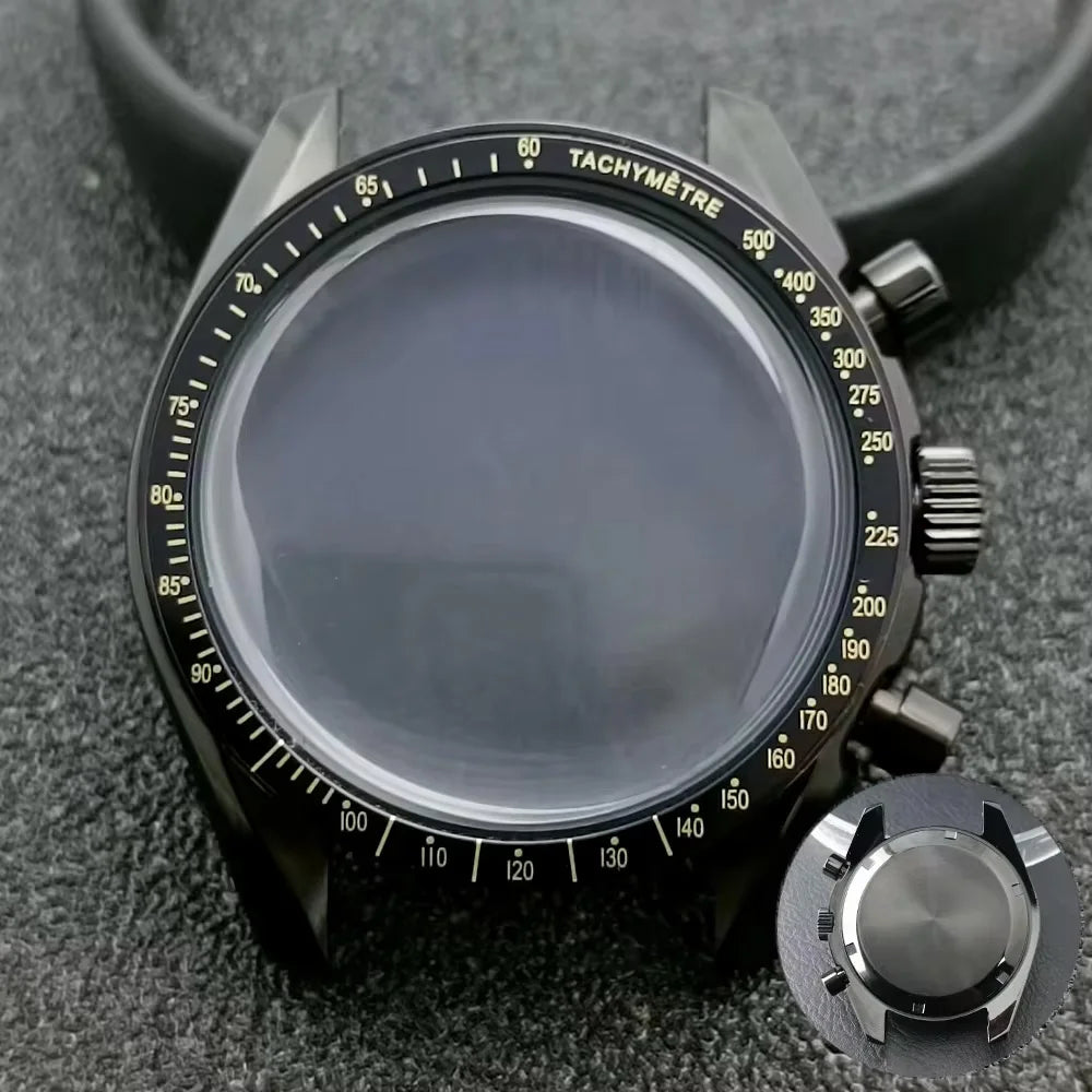 40mm Speedmaster Watch Case Stainless Steel  For VK63 VK64 Chronograph Quartz Movement Mineral Moon Foorprint Sterile Caseback