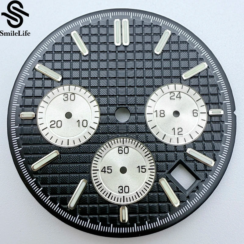 31.8mm Royal Oak Dial  Green Luminous Chronograph Dial Suitable Fit VK63 Quartz Movement modified Watch Parts Accessory 3 Eyes