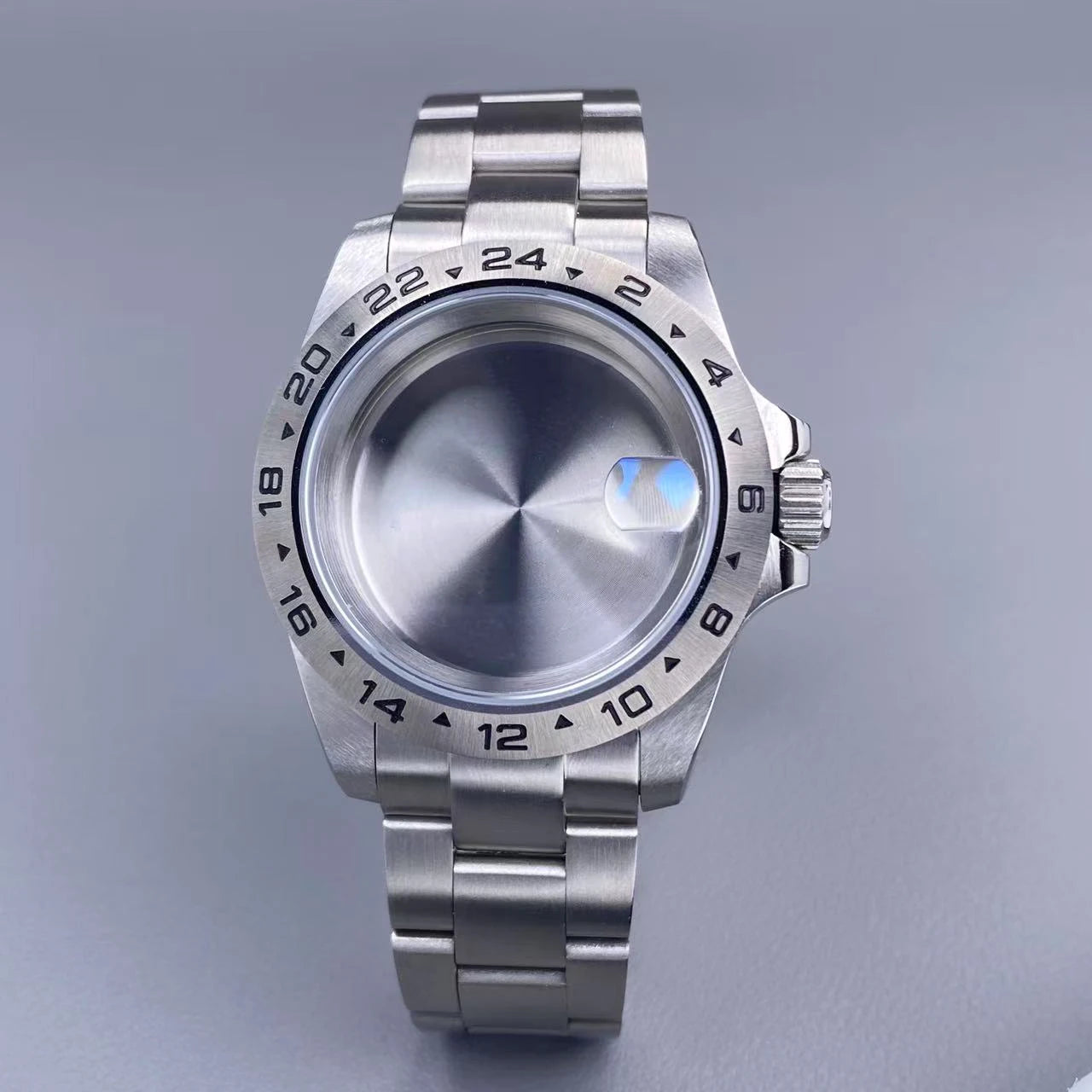 39mm EXP 24 Hour GMT Watch Case Fixed Bezel  Sapphire for NH35/NH36 Movement Frosted Steel Strip